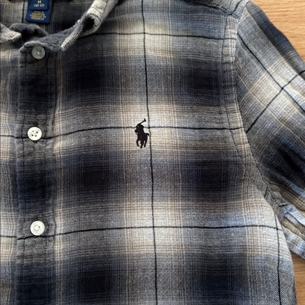 Ralph Lauren Boys Plaid Flannel Long Sleeve Button Down Shirt 10/12 Black Gray - Picture 4 of 6